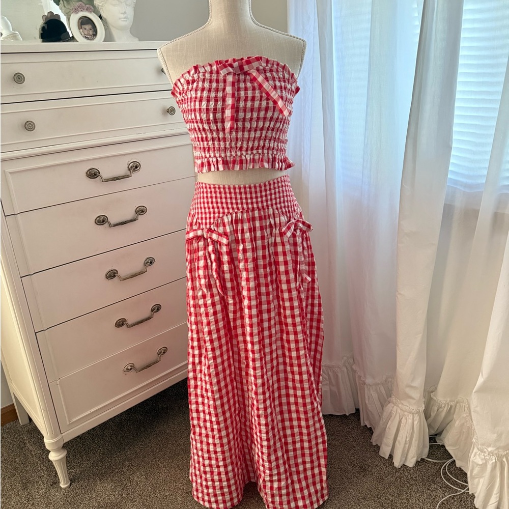 ASOS Red and White Gingham Skirt Set